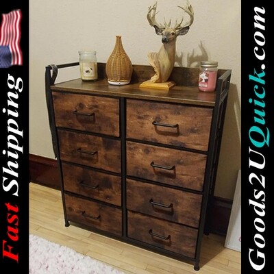 Closet Storage Drawer Dresser 8 Fabric Drawers and Metal Frame with Handles , Rustic Brown and Black