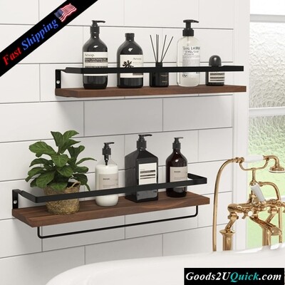 Set of 2 Floating Shelves Wall Mounted Storage Shelves for Kitchen And Bathroom , Brown