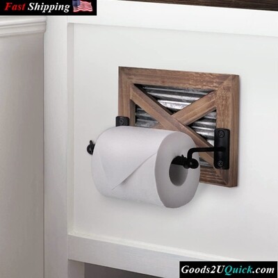 Rustic Farmhouse Toilet Paper Holder with Warm Brown Wood And Galvanized Metal