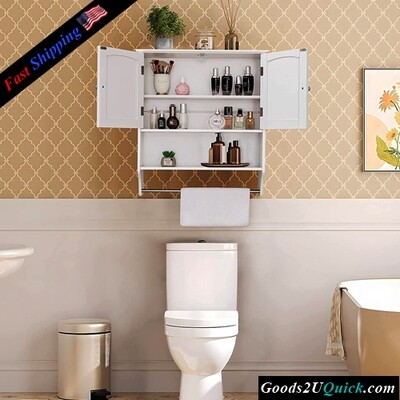 Wall Bathroom Medicine Cabinet with 2 Shelf &amp; Towels Bar with 2 Doors for Bathroom, White