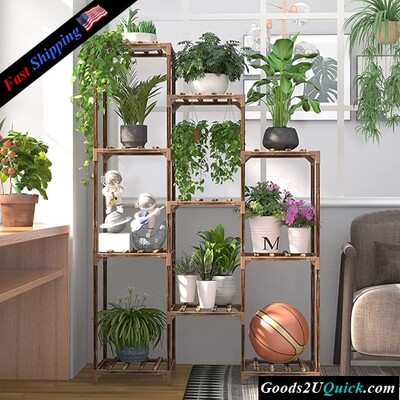 10 Tire Tall Large Wood Plant Shelf Multi Tier Flower Stands Garden Shelves Wooden Plant Display Holder Rack