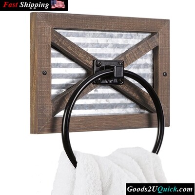 Rustic Farmhouse Decor Wall Mounted Hand Towel Ring for Bathroom With Galvanized Metal &amp; Black Ring
