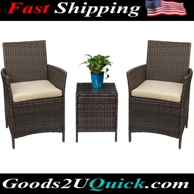 3 Pieces Patio Furniture Sets Clearance PE Rattan Wicker Chairs with Table (Brown/Beige)
