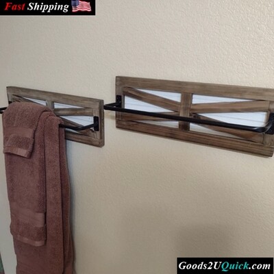 2PCS Rustic Wall Mounted Wood Hanging Towel Rack for Bathroom Organizer (Brown)
