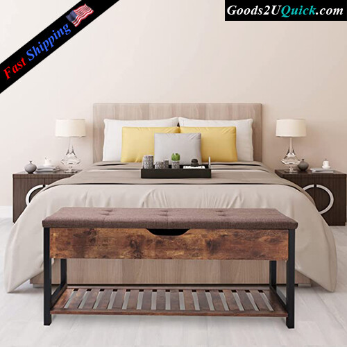Lift Top Shoe Storage Bench with Padded Seat Storage Chest for Entryway Mudroom, Hallway &amp; Bedroom, Rustic Brown