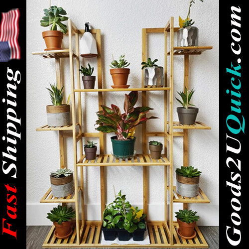 Bamboo 9 Tier 17 Potted Plant Stand Rack Multiple Flower Pot Holder Shelf Indoor Outdoor Planter Display shelving unit