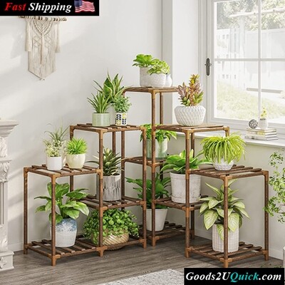 Indoor Outdoor Plant Stand Corner Plant Shelf 5-Tier 11 Potted Flower Shelves Wooden Plant Stands