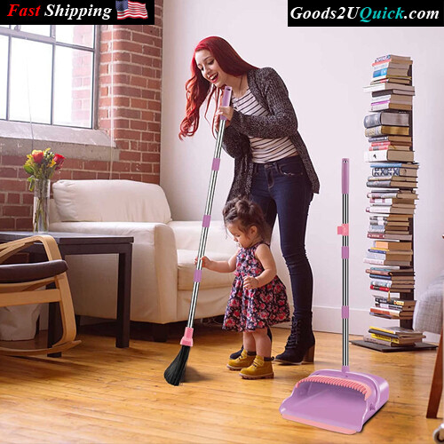 Stand Up Broom and Dustpan Combo Set For Office And Home, (Pink)