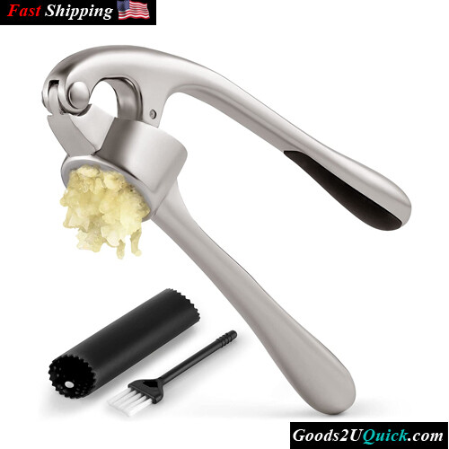 Kitchen Garlic Press with Soft Easy to Squeeze Ergonomic Handle -  Sturdy Design Extracts More Garlic Paste (Silver)