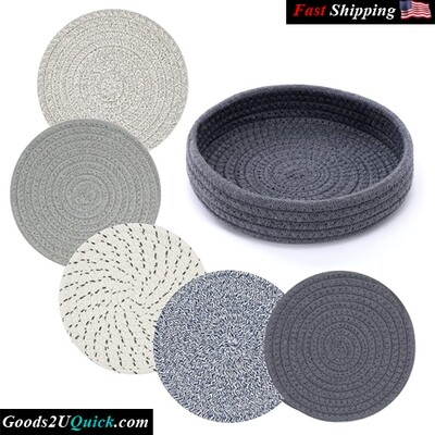 5 Pcs 7 Inchs Hot Pads and Storage Basket 1 Pack for Countertops, Pot Holders for Kitchen