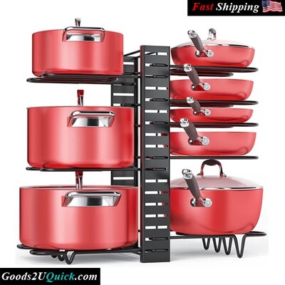 8-Tier Pots Pan Organizer Rack for Cabinet with 3 DIY Methods Adjustable Pot Organizer Rack