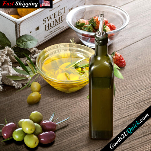 17oz Glass Olive Oil Bottle Dispenser - 500ml Green Oil and Vinegar Cruet with Pourers and Funnel