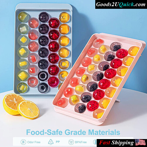 Round Ice Cube Tray with Lid &amp; Bin Ice Ball Maker Mold for Freezer with Container,  2 Trays 1 ice Bucket &amp; Scoop