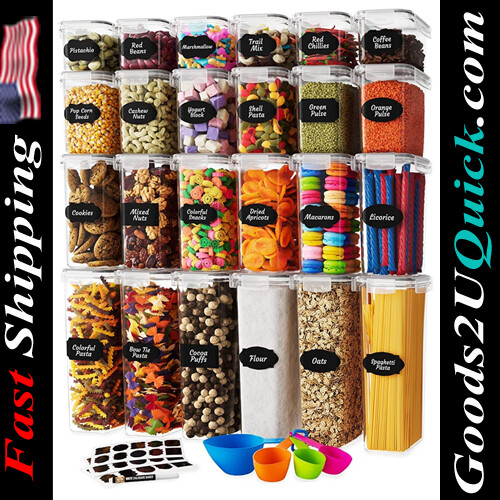 24 Pack Airtight BPA Free Food Storage Containers Set with Lids  And 24 Labels For Kitchen and Pantry Organization