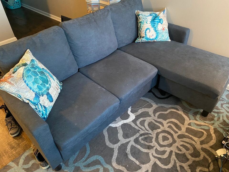 Dark Grey 3-Seat Convertible Sectional Sofa Couch, Modern Linen Fabric L-Shaped Couch