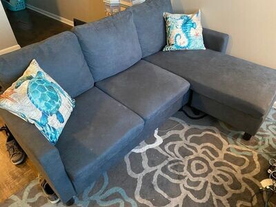 Dark Grey 3-Seat Convertible Sectional Sofa Couch, Modern Linen Fabric L-Shaped Couch
