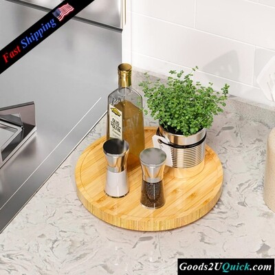 10 Inch Non-Skid Bamboo Turntable Organizer for Salt Pepper Olive Oil and Spices Next to Stove Kitchen Countertop Organizer