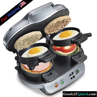 New Dual Breakfast Sandwich Maker with Timer, Silver (25490A)
