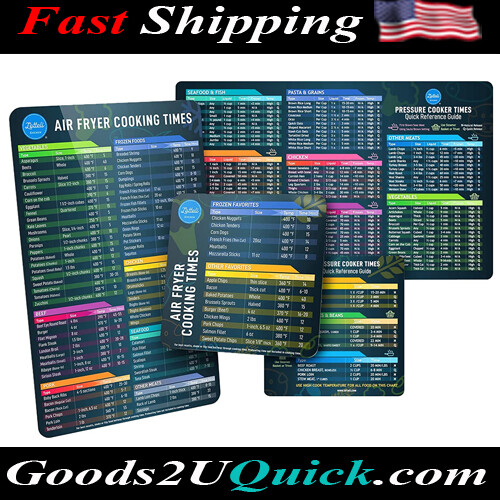 Air Fryer &amp; Pressure Cooker Magnetic Cheat Sheet Set Air Fryer Accessories Cook Times (Black Bundle)