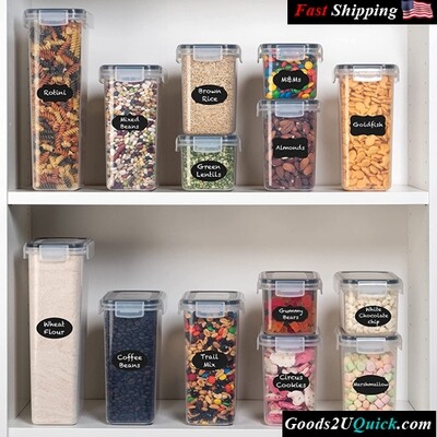 14 Pack BPA Free Clear Airtight Food Storage Containers –  Kitchen Organization Set with Durable Lids  (Black)