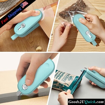 2 IN 1 Heat Sealer &amp; Cutter Battery Powered, Portable Handheld Bag Resealer Vacuum Sealer Saver Machine (Battery Included)