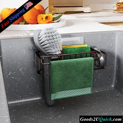 Stainless Steel 4 in 1 Adhesive Kitchen Sink Organizer, Brush Holder , Dish Cloth Hanger , Soap Rack For Kitchen Sink - Bronze