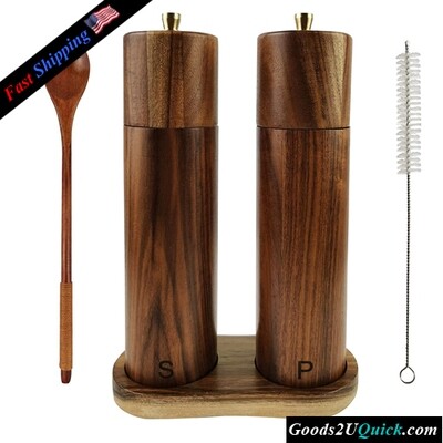 Wooden Salt and Pepper Grinder Set 8 Inch Manual Salt and Pepper Mill, Adjustable Coarseness and Refillable [Set of 2]