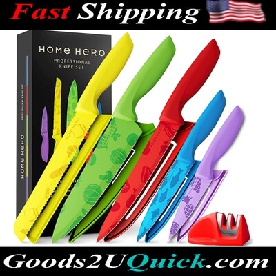 11-Pcs Colorful Knife Set with Sheath Stainless Steel Handle Cooking Knife Set
