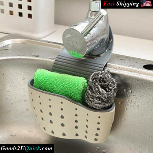 1Pcs Kitchen Sink Shelf Soap Sponge Drain Rack Holder Double Decker Hanging Basket Storage Suction Cup Kitchen Organizer (Beige)