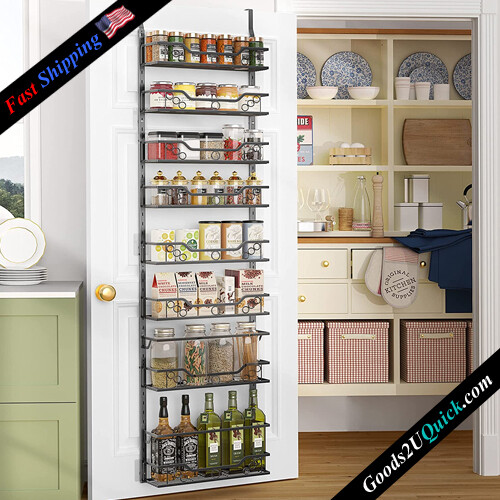 Over the Door Pantry Organizer with 8-Tier Adjustable Baskets Metal Door Shelf with Detachable Frame  Kitchen Spice Rack