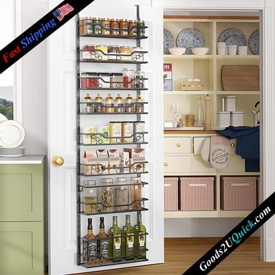 Over the Door Pantry Organizer with 8-Tier Adjustable Baskets Metal Door Shelf with Detachable Frame  Kitchen Spice Rack