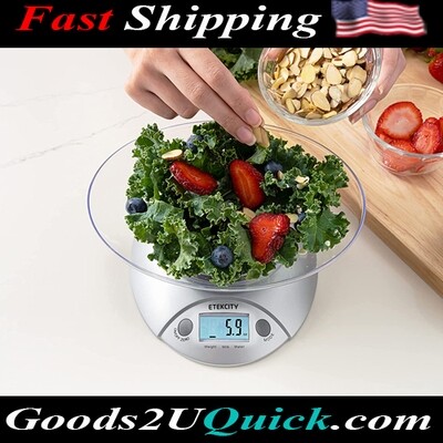 11lb/5kg Food Kitchen Scale With Bowl Digital Ounces and Grams for Cooking Baking, Meal Prep, Dieting, and Weight Loss