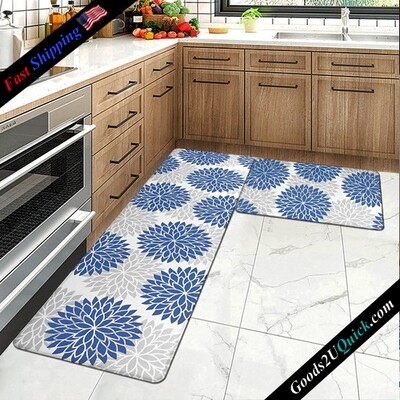 2 Piece Floral Kitchen Rugs and Mats Non Skid Waterproof Anti Fatigue Kitchen Mat Sets with Runner