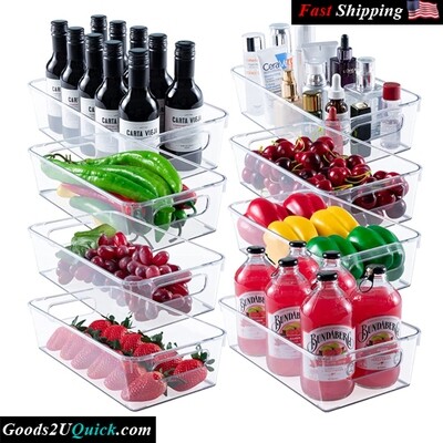 8 pack Food Grade BPA-free Refrigerator Organizer Bins with Handles (Clear)