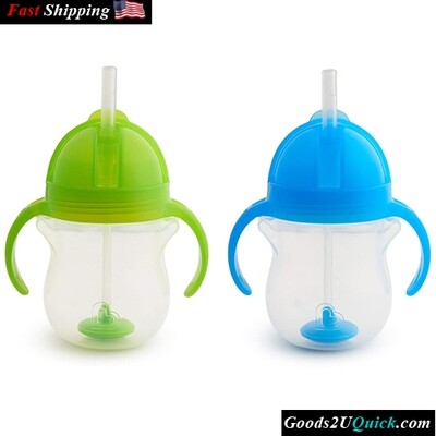 2 Pack Any Angle Weighted Straw Trainer Cup with Click Lock Lid, 7 Ounce, Blue/Green
