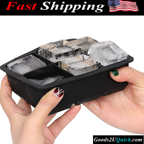 Set of 2 Reusable &amp; BPA Free Silicone Sphere Whiskey Ice Ball Maker with Lids &amp; Large Square Ice Cube Molds