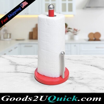 Free Standing Kitchen Details Countertop Single Tear Paper Towel Holder With Weighted Bottom, Red