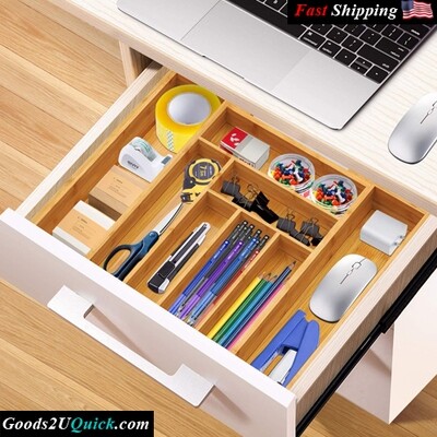 Adjustable Bamboo Utensil Organizer Drawer Expandable Wooden Cutlery Tray for flatware and Kitchen Utensils Holder