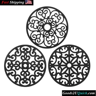 3PCS Silicone Non-Slip Heat Resistant Modern  Trivet Mat - Trivets for Hot Dishes, Table, Countertop Flexible Black Trivet Set