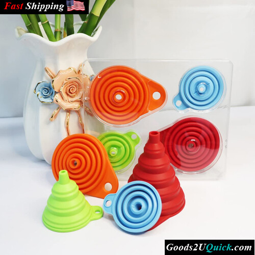 4 Pack Kitchen Funnel Set  Foldable Silicone Collapsible Funnels for Filling Water Bottle Liquid Transfer