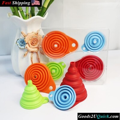 4 Pack Kitchen Funnel Set Foldable Silicone Collapsible Funnels for Filling Water Bottle Liquid Transfer