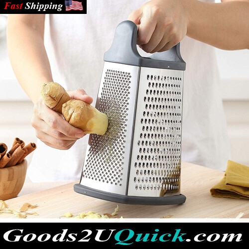 Stainless Steel Professional Box Grater with 4 Sides Best for Parmesan Cheese, Vegetables, Ginger, XL Size, Black
