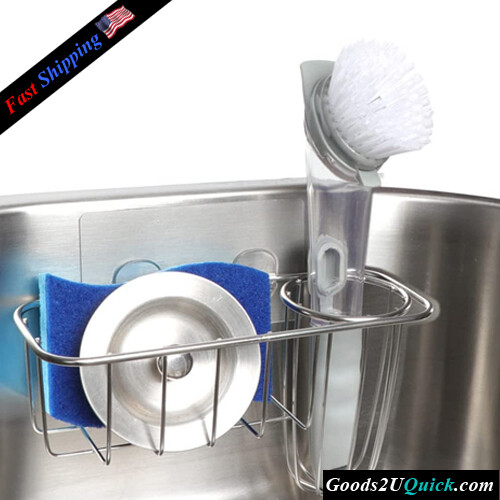 Sponge Holder + Dish Brush Holder, 3-in-1 Kitchen Sink Caddy, 18/8 Stainless Steel Rust Proof Water Proof 【Not Including Sponge and Brush】