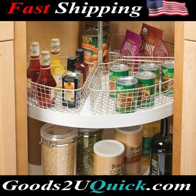 4 Pack - Satin Wire Basket for Corner Cabinet Lazy Susan with Front Handle - Kitchen Cabinet, Shelf, and Pantry Corner Bin