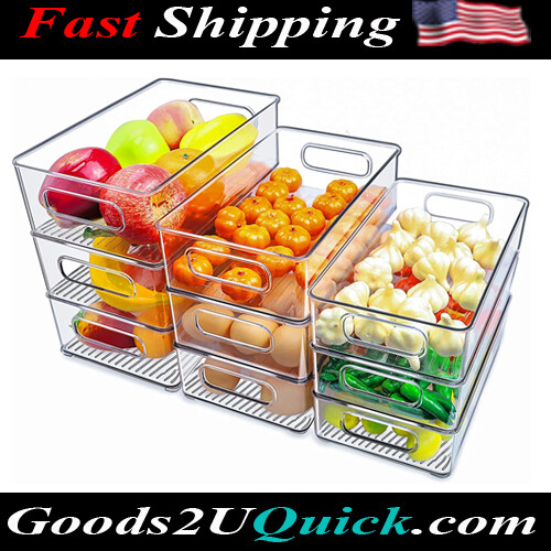 9 Pack Stackable Refrigerator Organizer Bins, Fridge Clear Bins with Handles Kitchen Organizer Fruit Container for Freezer
