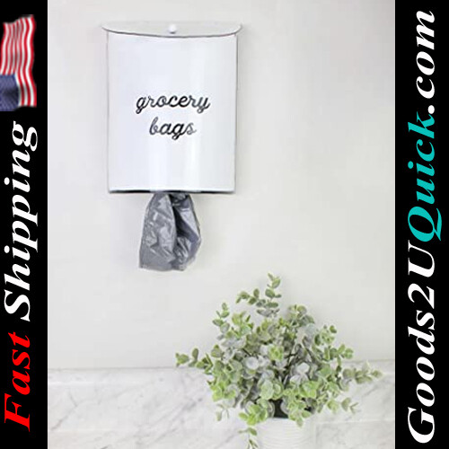 Wall-Mounted Vintage Enamelware Farmhouse Style Plastic Bag Dispenser for Kitchen or Laundry Room
