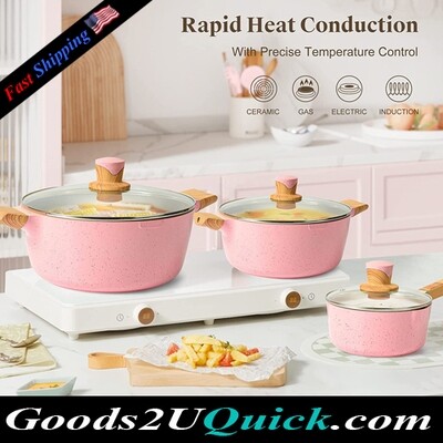 16 PCS Granite Cookware Set Non Stick Induction Cookware sets W/Frying Pans for Cooking Set Kitchen Essentials Romantic Holiday Gifts