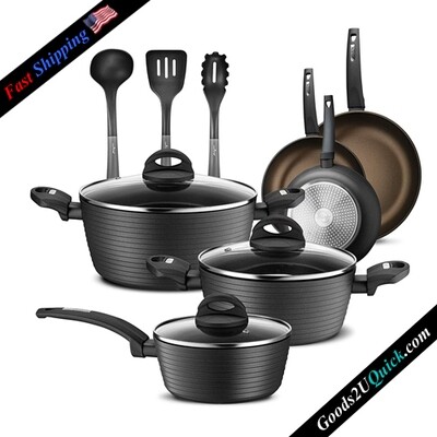 12-Piece Nonstick Kitchen Cookware Set - Professional Hard Anodized Home Kitchen Ware Pots and Pan Se