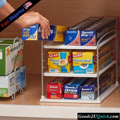 UpSpace Adjustable Box Organizer for Foil Wrap and Kitchen Cabinet Storage, Original, White
