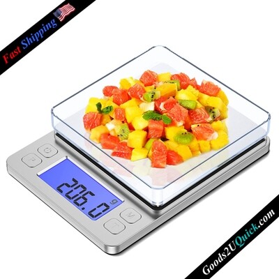 3000g/0.1g High Precision Digital Scale, Used for Cooking, Jewelry, Baking, Tare Function, with 2 Trays, LCD Display